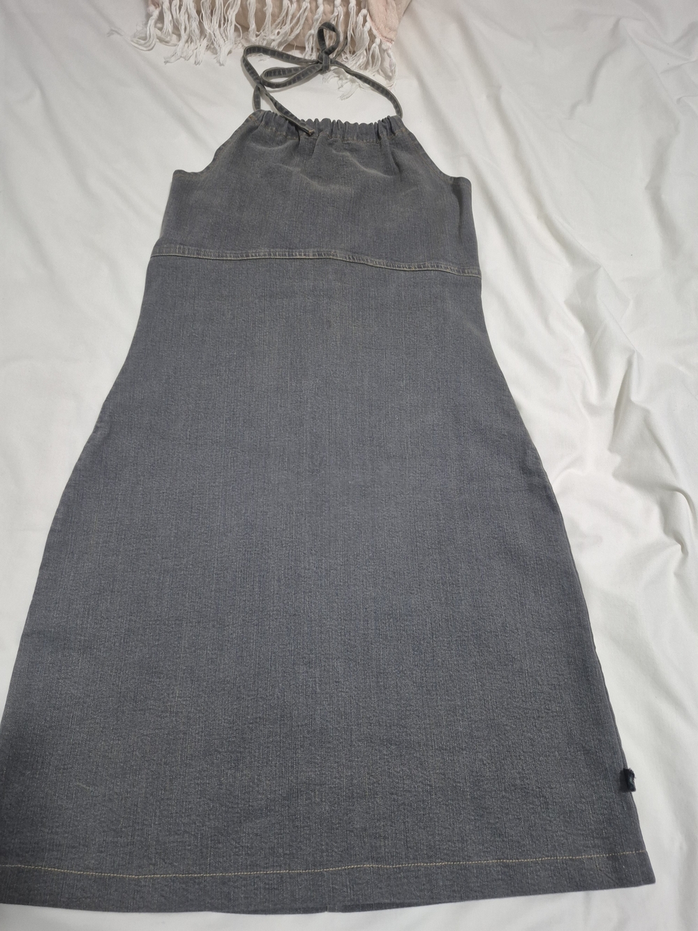 Source Unknown Gray Strapless Halter Tie-Neck Dress